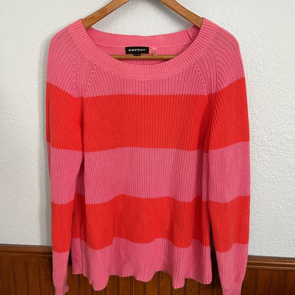 Repeat - striped sweater in pink and red. Size 34/XXS